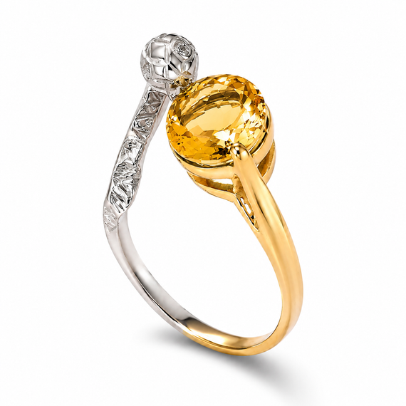 Кольцо «Змея» из красного и белого золота с цитрином К-0726 21.5 | Зображення 2