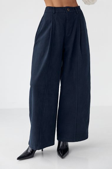 Котонові штани-палаццо зі складками - темно-синій цвет, M (є розміри) | Зображення 4