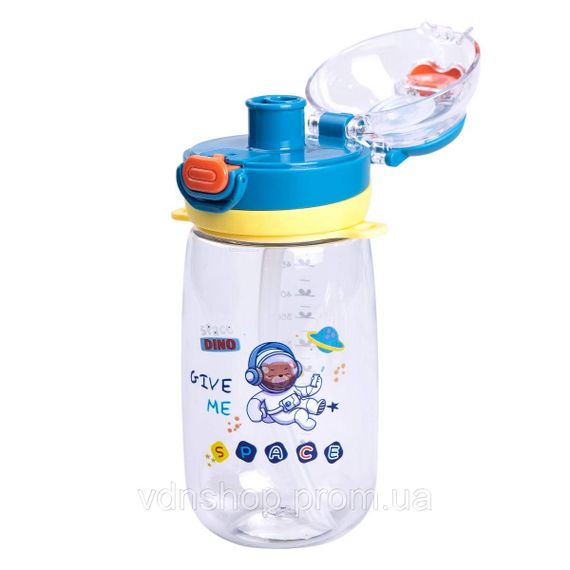 Пляшка для води дитяча 550 мл з ремінцем і трубочкою для спорту та школи 20 см Синя HP-14-45BL | Зображення 2