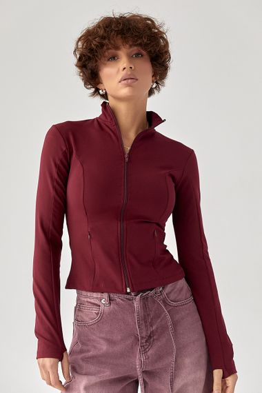 Спортивна еластична кофта на блискавці - бордо цвет, M (є розміри)