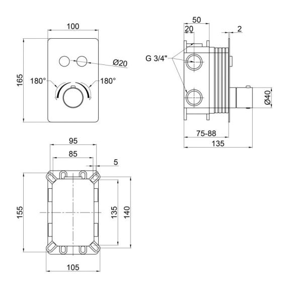 Змішувач для душу Qtap Votice термостатичний прихованого монтажу на два споживача QTVOT6442T105NKB Black Matt | Зображення 1