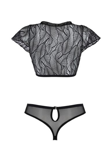 Комплект Passion LEAFA BIKINI black S/M, бюстгальтер-топ с рукавчиками, стринги-шортики с вырезом sexstyle | Зображення 3