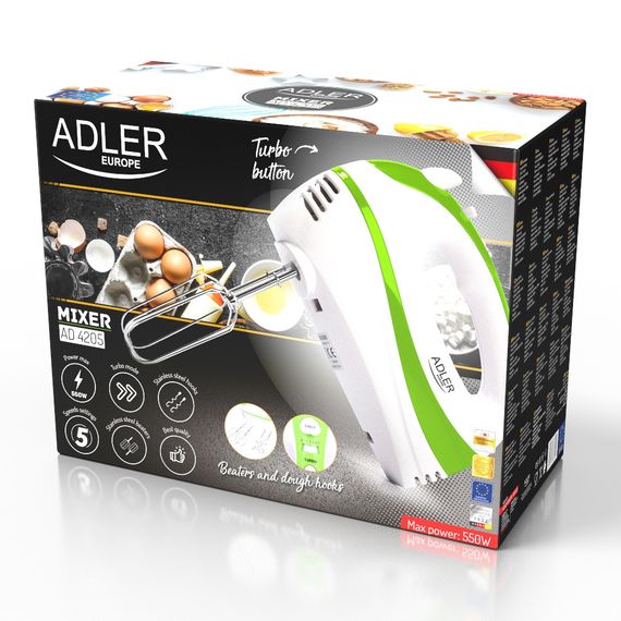 Міксер ручний Adler AD 4205, кухонний міксер 550 Вт, 5 швидкостей, режим Turbo, зелений | Зображення 9