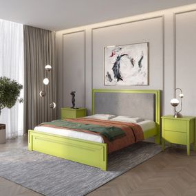 Двоспальне дерев&#039;яне ліжко Mebigrand Торонто Т4 Лайм (S3050G70Y)/Аляска 93 (сірий) 180х190 см (MBG-9223)