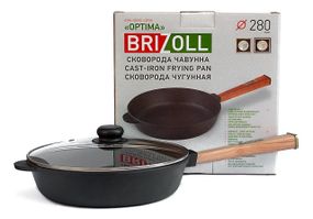 Сковорода чавунна Brizoll Optima 28 см O2860-P-C зі скляною кришкою для всіх плит