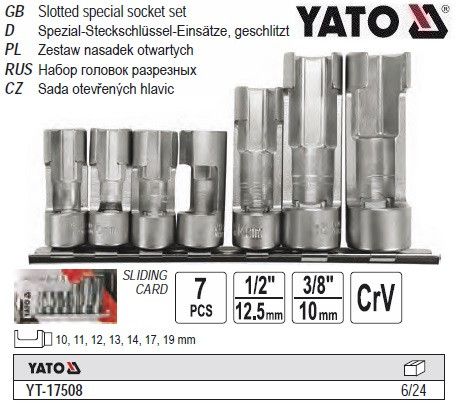 Набор головки торцевые для лямбда-зонда YATO Польша 3/8" 1/2" М10-19 7 штук YT-17508