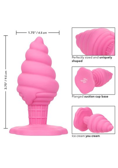 Анальна пробка у формі морозива з присоскою CalExotics Yum Bum Ice Cream Cone, рожева, 9,5 × 4,5 Sex Aura | Зображення 1
