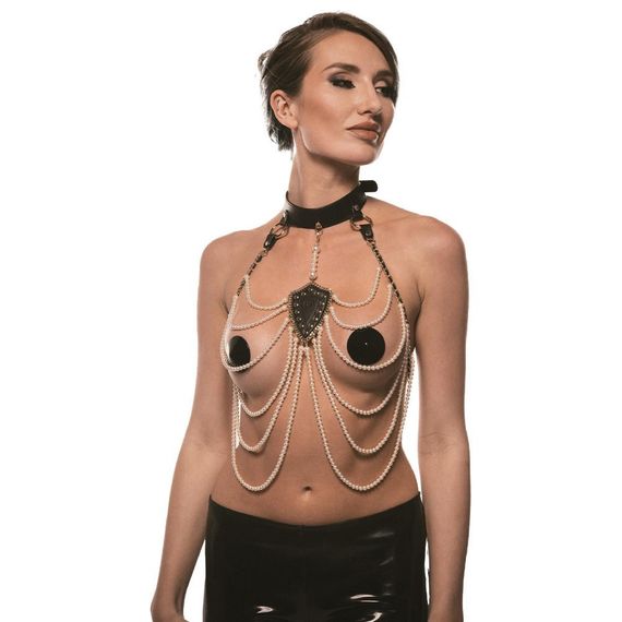 Нашийник з перловим намистом BDSM Guilty Pleasure Pearl, 6 рядів, на зав'язках Sex Aura