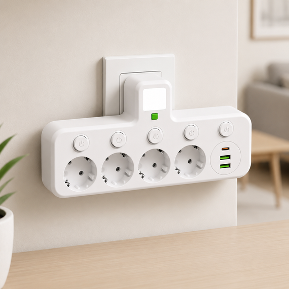 Мережевий фільтр 5 розеток + USB/адаптер на 5 розеток + USB з індивідуальними кнопками та LED-підсвічуванням Білий | Зображення 1
