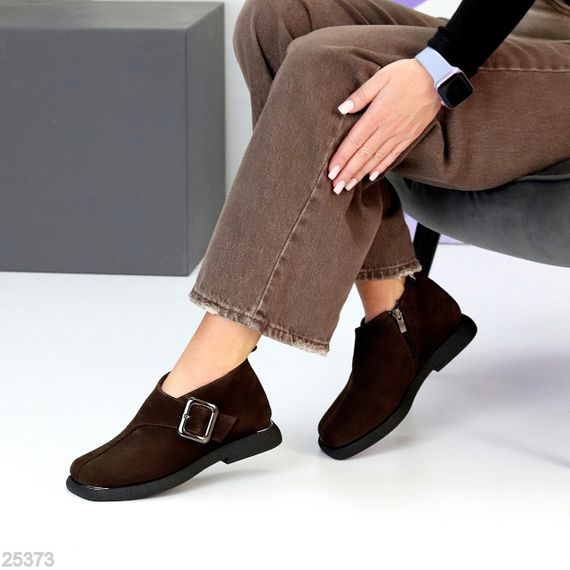 Дизайнерские коричневые туфли натуральная замша квадратный носок | Зображення 8