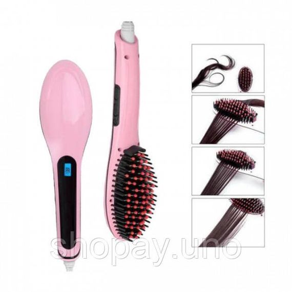 Електрична щітка-випрямляч Fast Hair Straightener HQT-906 Фен-щітка для випрямлення та укладки волосся з LED дисплеєм та | Зображення 3