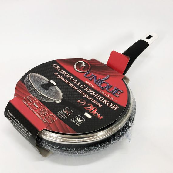 Сковорода із кришкою 20 см світлий граніт UNIQUE UN-5113 | Антипригарна сковорода Гранітна сковорода | Зображення 7