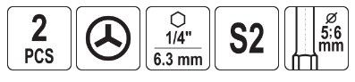 Насадка отвертки бита TRI-WING 1/4 № 2/4х100 мм 2шт YATO YT-0497 | Зображення 2