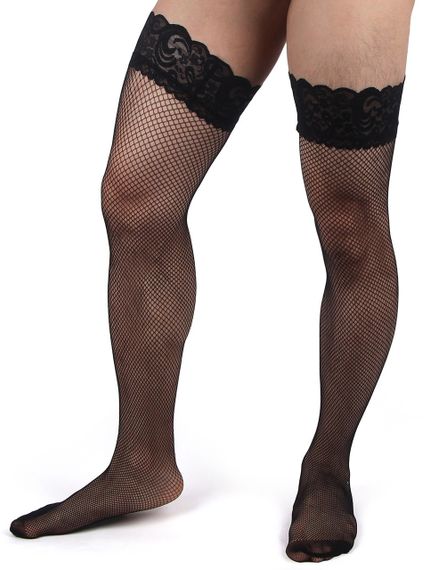 Панчохи чоловічі чорні в сіточку з мереживом Star Night на силіконовій стрічці, S sexstyle