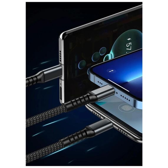 Дата кабель USB 2.0 AM to Lightning + Micro 5P + USB-C 1.2m 100W nylon black XoKo (SC-3100) | Зображення 4
