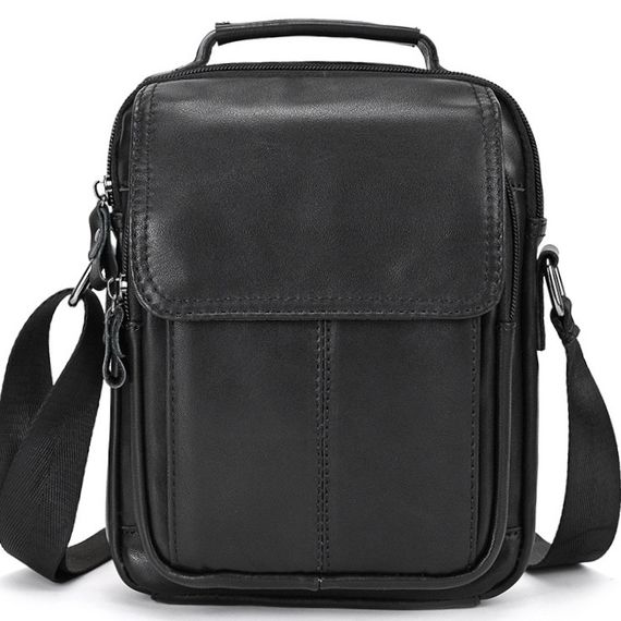 Сумка-барсетка чоловіча через плече шкіряна гладка чорна Tiding Bag TD-69291 | Зображення 1