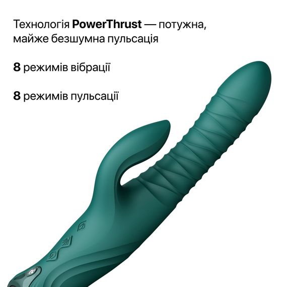 Смарт пульсатор-кролик з вібрацією Zalo Mose 2 Turquoise Green, підігрів до 42 °C, кристал Swarovski | Зображення 5