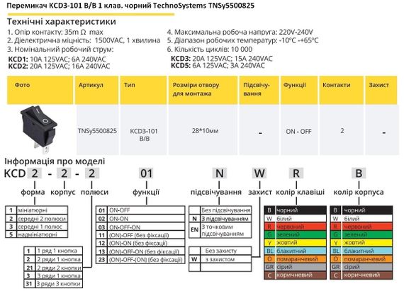 Перемикач KCD3-101 B/B 1 клавіша чорна Ny95500825 | Зображення 1