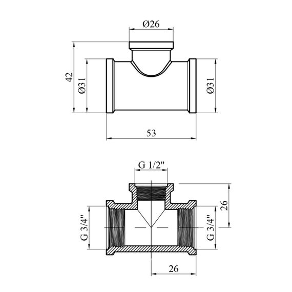 Трійник перехідний посилений LexLine 3/4"х1/2"х3/4" ВВВ нікельований НК0212-Вн | Зображення 1
