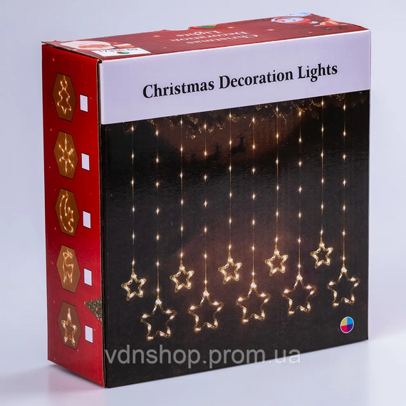 Гірлянда штора 3х0,9 м сніжинка зірка на 145 LED лампочок світлодіодна 10 шт Синій 1733066BL | Зображення 5