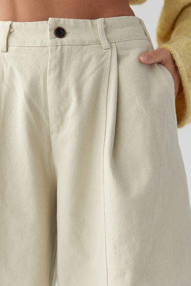 Котонові штани-палаццо зі складками - бежевий цвет, S (є розміри) | Зображення 3