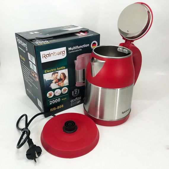 Электрочайник Rainberg RB-808 2 л нержавеющая сталь, стильный электрический чайник. CL-394 Цвет: красный | Зображення 3