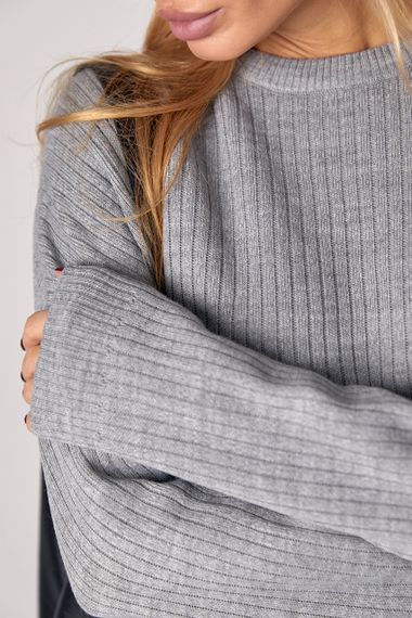 Жіночий костюм oversize у рубчик зі штанами палаццо - сірий цвет, M (є розміри) | Зображення 3