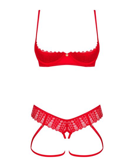 Комплект Obsessive Ingridia 2-pcs crotchless set XL/2XL, червоний, з доступом, відкриті груди | Зображення 2