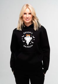 Худі жіночий утеплений чорний з принтом "Spooky season", 2XL