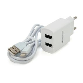 Набір BOROFONE BA53A СЗУ 2xUSB+ кабель Lighting, 2.1A, 1м, White, Blister