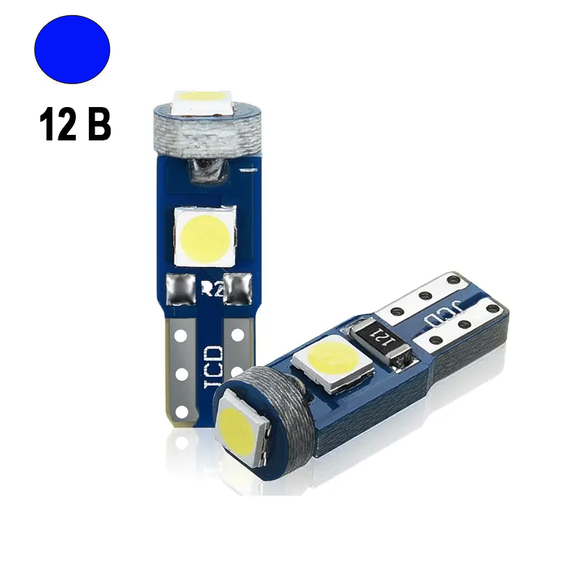 Автолампа светодиодная T5 W2x4.6d, 3030 х 3 smd, синий, 12 В | Зображення 1
