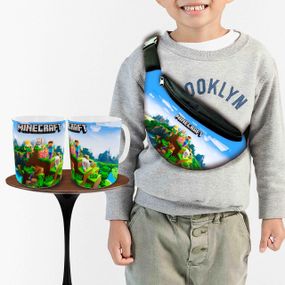 Набір: дитяча сумка-бананка+кружка Майнкрафт «Minecraft» 32х15см, бананка для хлопчика через плече на подарунок (00927)
