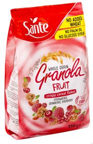 Гранола фруктовая (малина,клубника, клюква) Sante  Granola, 350г, смесь цельнозерновых овсяных злаков, мюсли