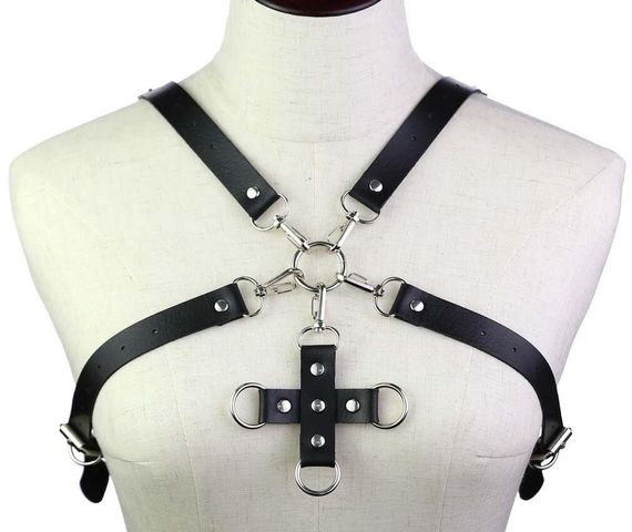 Портупея зі штучної шкіри з фіксатором Women's PU Leather Chest Harness Caged bra WHITE sexstyle | Зображення 5