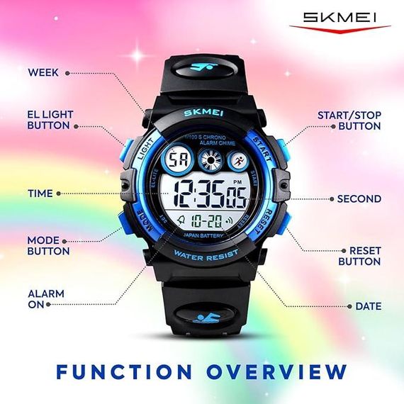Детские электронные спортивные часы Skmei, водонепроницаемый, LED подсветка, секундомер, черные стильные часы | Зображення 2