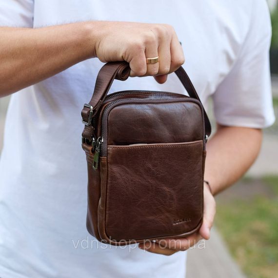 Мужской мессенджер через плечо 20х16х6, сумка планшетка для города, барсетка для телефона, коричневая | Зображення 6