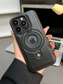 Чохол Leather Stand з підставкою MagSafe для iPhone 15 Pro Max колір Чорний