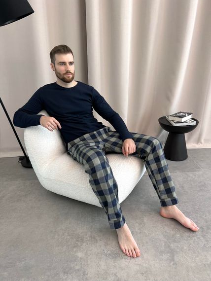 Чоловічі піжамні штани COSY в клітину хакі | Зображення 7