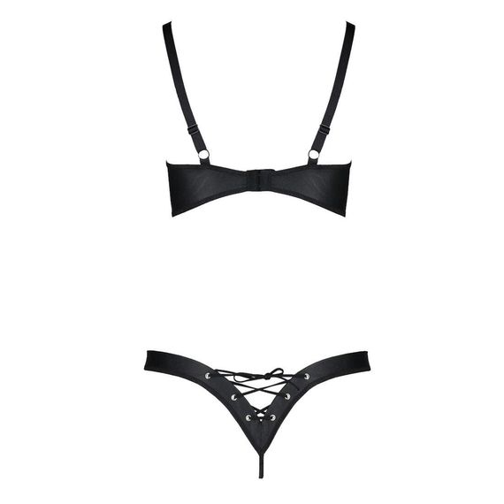 Комплект з екошкіри Passion Celine Bikini 6XL/7XL black, відкритий бра, стрінги зі шнурівкою | Зображення 3