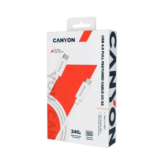 Дата кабель USB-C to USB-C 2.0m UC-42 5A 240W(ERP) E-MARK, white Canyon (CNS-USBC42W) | Зображення 1