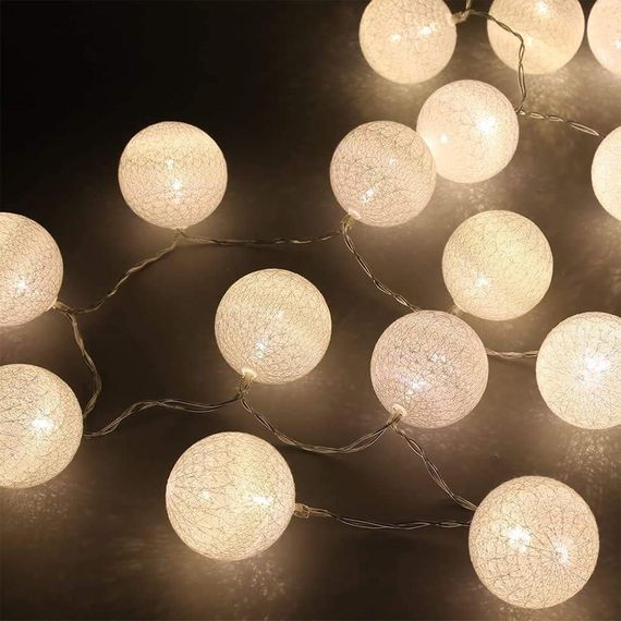 Гирлянда Ciskotu с хлопковыми шариками 3.8 м, 20 LED шариков, Тайская гирлянда, белый свет, IP44, для декора. | Зображення 5
