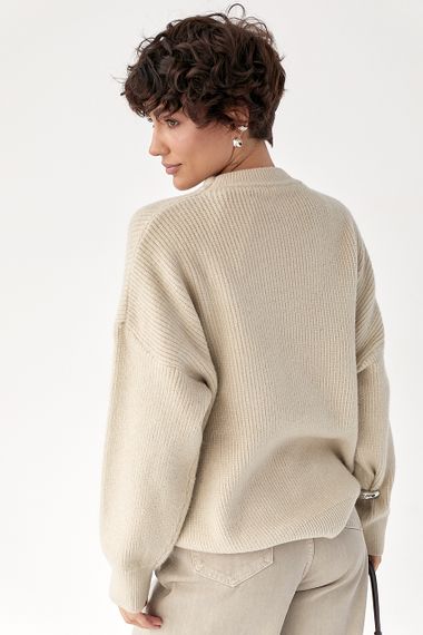 В'язана тепла однотонна кофта - бежевий цвет, ONE SIZE (є розміри) | Зображення 1