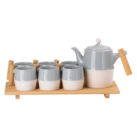 Чайный набор на 6 персон с бамбуковой подставкой серый HP-15-22