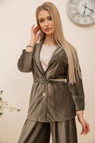 Женский велюровый пиджак цвет Хаки 115R363-17