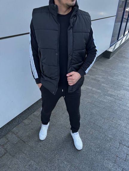 Мужской спортивный костюм тройка с жилетом AL0235 цвет черный, размер 46/48 | Зображення 5