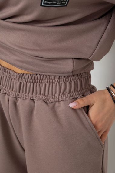 Женский летний костюм оверсайз шорты и футболка цвет мокко размер S/M 241R5004 | Зображення 5