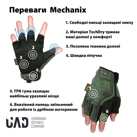 Рукавички тактичні короткопалі з захистом M-PACT Mechanix UAD Олива M | Зображення 2