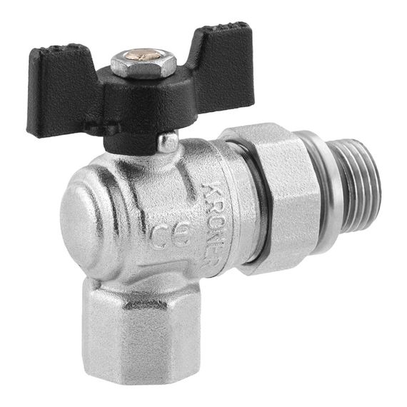 Кран-американка кульовий кутовий Kroner 1/2" ВЗ PN40 метелик, нікельований (CV033223) | Зображення 2