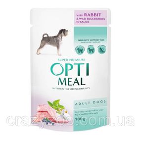 Влажный корм для собак OptiMeal Adult с кроликом и черникой в соусе 100 г B2910602
