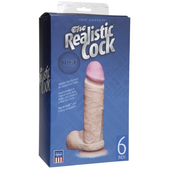 Фалоімітатор Doc Johnson The Realistic Cock 6 inch White – ULTRASKYN, Vack-U-Lock, діаметр 4,3 см | Зображення 1